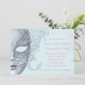 ピンクとティール(緑がかった色)ブルーウィンターワンダーランドパーティー 招待状 (スタンド正面)