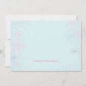 ピンクとティール(緑がかった色)ブルーウィンターワンダーランドパーティー 招待状 (裏面)