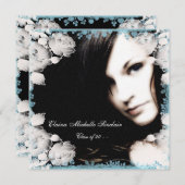 ピンクとティール（緑がかった色）ブルーガールズ写真卒業 招待状 (正面/裏面)