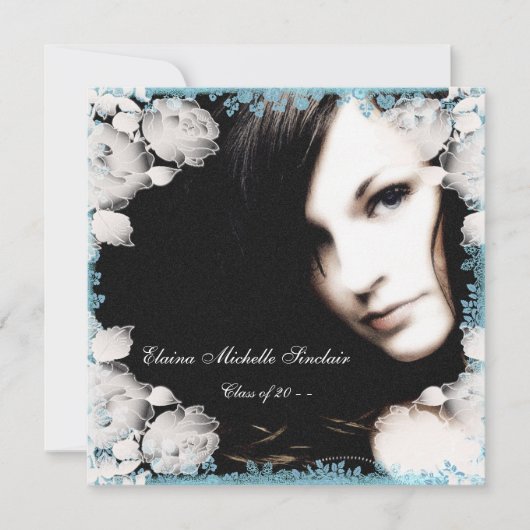 ピンクとティール（緑がかった色）ブルーガールズ写真卒業 招待状 (正面)