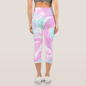 ピンクとティール（緑がかった色）ブルーコットンキャンディカラーズマーブル カプリレギンス (裏面)