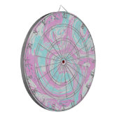 ピンクとティール（緑がかった色）ブルーコットンキャンディカラーズマーブル ダーツボード (正面左)