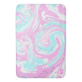 ピンクとティール（緑がかった色）ブルーコットンキャンディカラーズマーブル バスマット (正面縦)