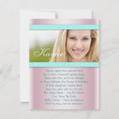 ピンクとティール（緑がかった色）ブルースウィート16パーティー 招待状 (裏面)