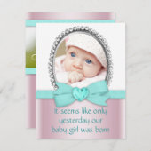 ピンクとティール（緑がかった色）ブルースウィート16パーティー 招待状 (正面/裏面)