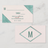 ピンクとティール(緑がかった色)ブルーフェイクグリッターシークイン結婚ズ プレイスカード (正面/裏面)