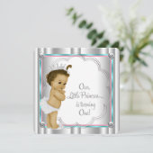 ピンクとティール（緑がかった色）ブループリンセス1st誕生日パーティー 招待状 (スタンド正面)