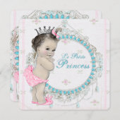 ピンクとティール（緑がかった色）ブルーベビーシャワー 招待状 (正面/裏面)