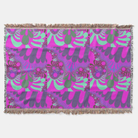 ピンクとティール(緑がかった色) モダン スローブランケット (正面)