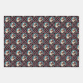 ピンクとティール（緑がかった色）レトロサンタマンダラジオメトリックタイル ラッピングペーパーシート (正面3)