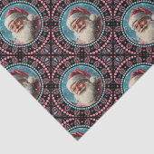 ピンクとティール(緑がかった色)レトロサンタマンダラジオメトリックタイル 薄葉紙 (詳細)