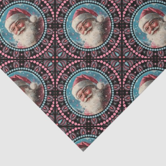 ピンクとティール(緑がかった色)レトロサンタマンダラジオメトリックタイル 薄葉紙 (詳細)