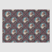 ピンクとティール(緑がかった色)レトロサンタマンダラジオメトリックタイル 薄葉紙 (正面)