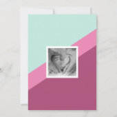 ピンクとティール(緑がかった色)レトロストライプベビー誕生 案内状 (裏面)