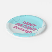 ピンクとティール（緑がかった色）冬の誕生日パーティープレート ペーパープレート (アングル)