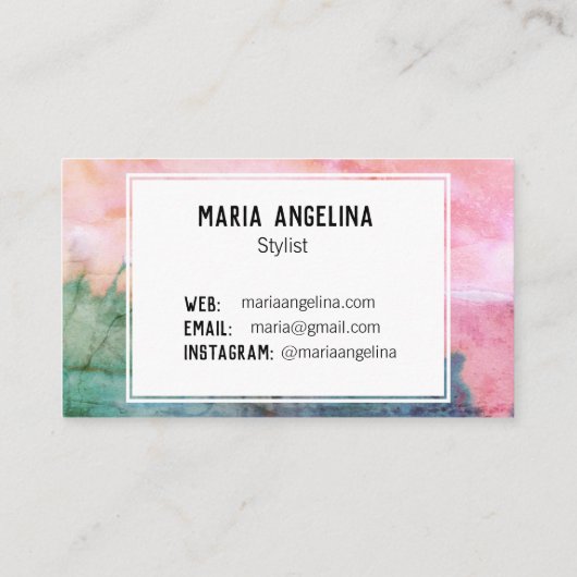 ピンクとティール（緑がかった色）抽象芸術の水色動揺して 名刺 (裏面)