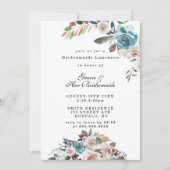 ピンクとティール（緑がかった色）牡丹ブライデスメイドランチョン招待状 (正面)