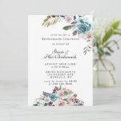 ピンクとティール（緑がかった色）牡丹ブライデスメイドランチョン招待状 (スタンド正面)