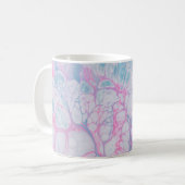 ピンクとティール(緑がかった色)絵画抽象芸術 コーヒーマグカップ (正面左)