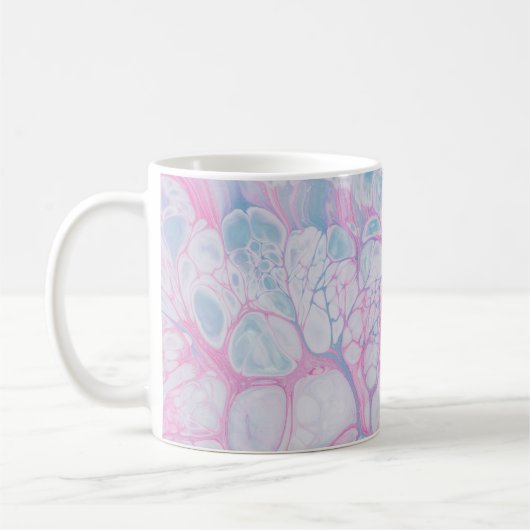 ピンクとティール(緑がかった色)絵画抽象芸術 コーヒーマグカップ (左)