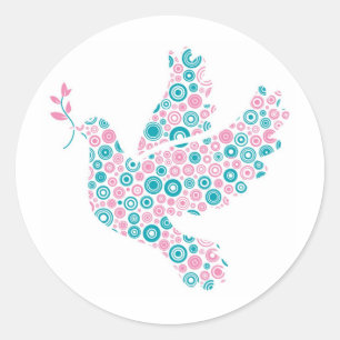 ピンクとティール(緑がかった色)鳩 ラウンドシール