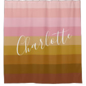 ピンクとテラコッタボホ幾何ストライプ的な名前 シャワーカーテン (正面)