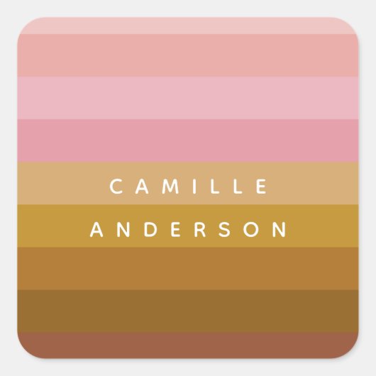 ピンクとテラコッタボホ幾何ストライプ的な名前 スクエアシール (正面)
