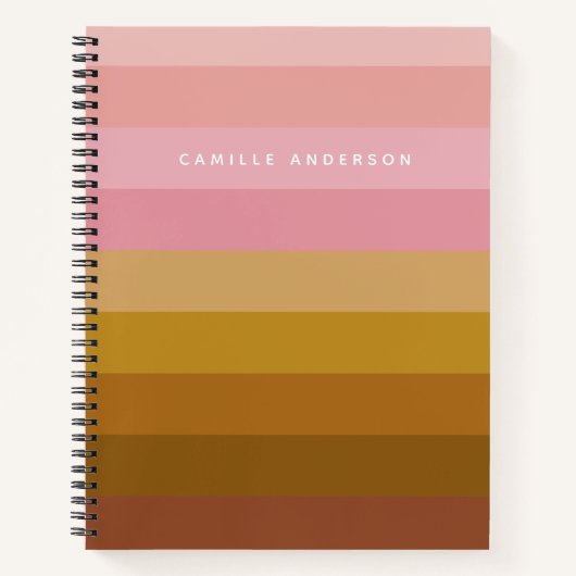 ピンクとテラコッタボホ幾何ストライプ的な名前 ノートブック (正面)