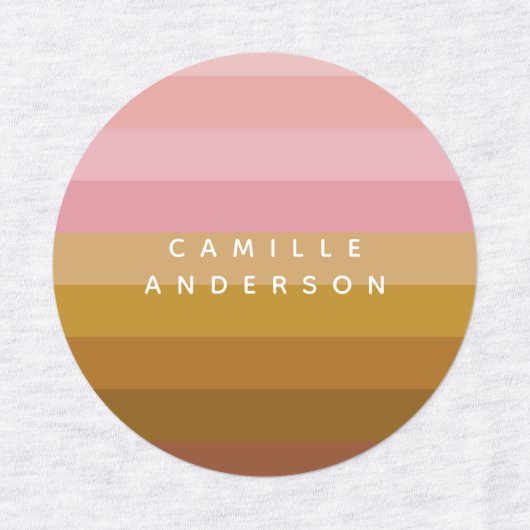 ピンクとテラコッタボホ幾何ストライプ的な名前 ラベル (デザイン1)