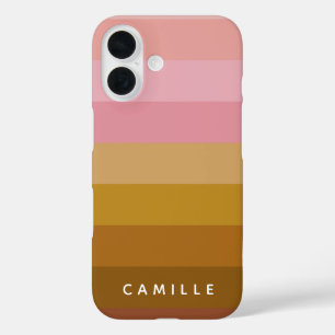 ピンクとテラコッタボホ幾何ストライプ的な名前 iPhone 16ケース