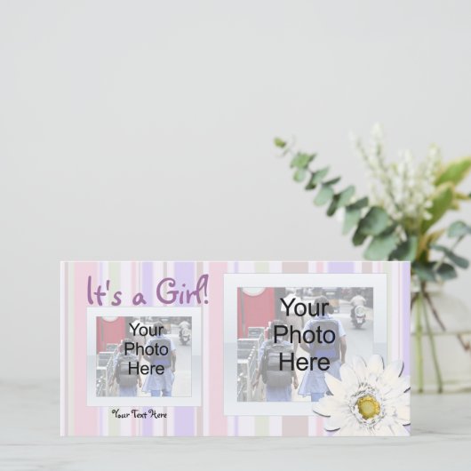 ピンクとデイジーカスタム写真の誕生のお知らせ 案内状 (スタンド正面)