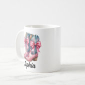 ピンクとデニムブルーの女性のカーボーイブーツパーソナライズされたマグカップ コーヒーマグカップ (正面左)