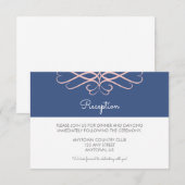 ピンクとデニムブルー、エレガントな飾りウェディング エンクロージャーカード (正面/裏面)