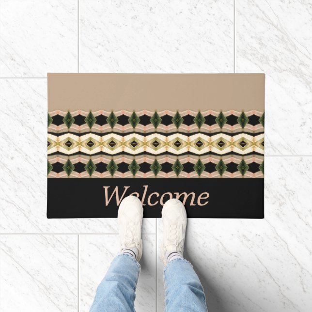 ピンクとトープと黒 ドアマット (室内)