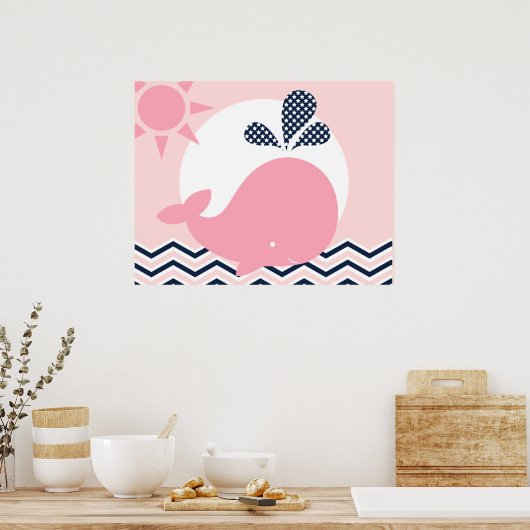 ピンクとネイビーのクジラのぬりえポスター ポスター (キッチン)