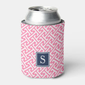ピンクとネイビーのパタ名門私立校風のーン・モノグラム 缶クーラー (缶正面)