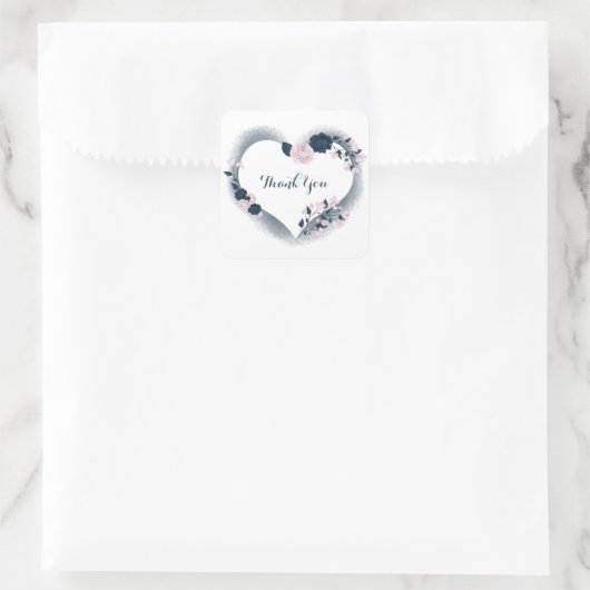 ピンクとネイビーのフローラ感謝していハートユー スクエアシール (バッグ)