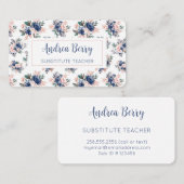 ピンクとネイビーのフローラ 名刺 (正面/裏面)