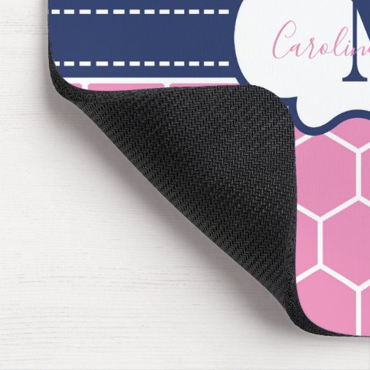 ピンクとネイビーのモノグラム幾何学模様 マウスパッド (コーナー)