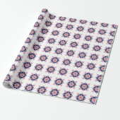ピンクとネイビーの幾何学フラワータイル ラッピングペーパー (アンロールド)