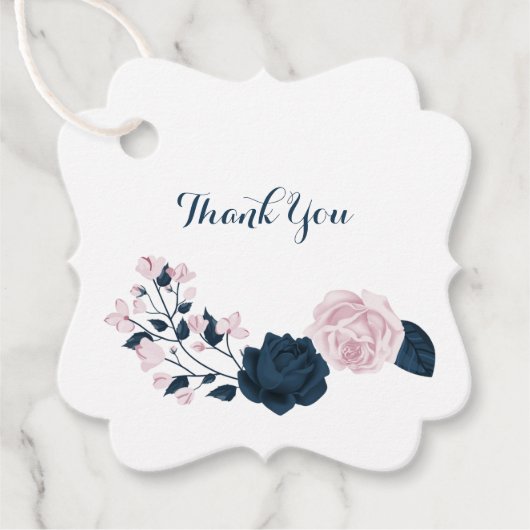 ピンクとネイビーの感謝してい花よ フェイバータグ (正面)