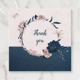 ピンクとネイビーの花と葉のギフトタグ フェイバータグ