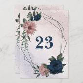 ピンクとネイビーの花のジオメトリックテーブル番号 招待状 (正面/裏面)