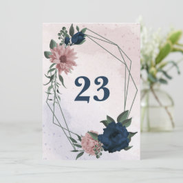 ピンクとネイビーの花のジオメトリックテーブル番号 招待状