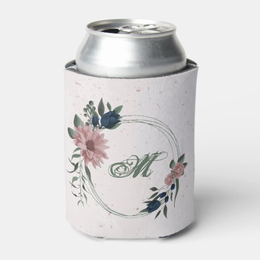 ピンクとネイビーの花のボタニカル 缶クーラー (缶正面)