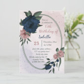 ピンクとネイビーの花の幾何学誕生日 招待状 (スタンド正面)