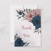 ピンクとネイビーの花の植物学 サンキューカード (正面)