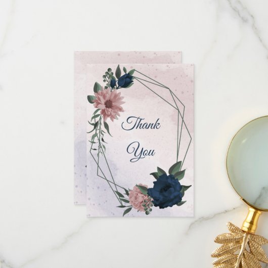 ピンクとネイビーの花の植物学 サンキューカード (正面/裏面インサイチュ)