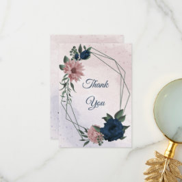 ピンクとネイビーの花の植物学 サンキューカード