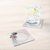 ピンクとネイビーの花の植物学 スクエアペーパーコースター (インサイチュ)